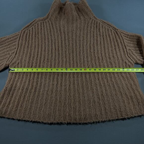 Free People Sweater Orange Chunky Knit Wool Blend Turtle Neck Boho Womens Medium - Picture 6 of 7